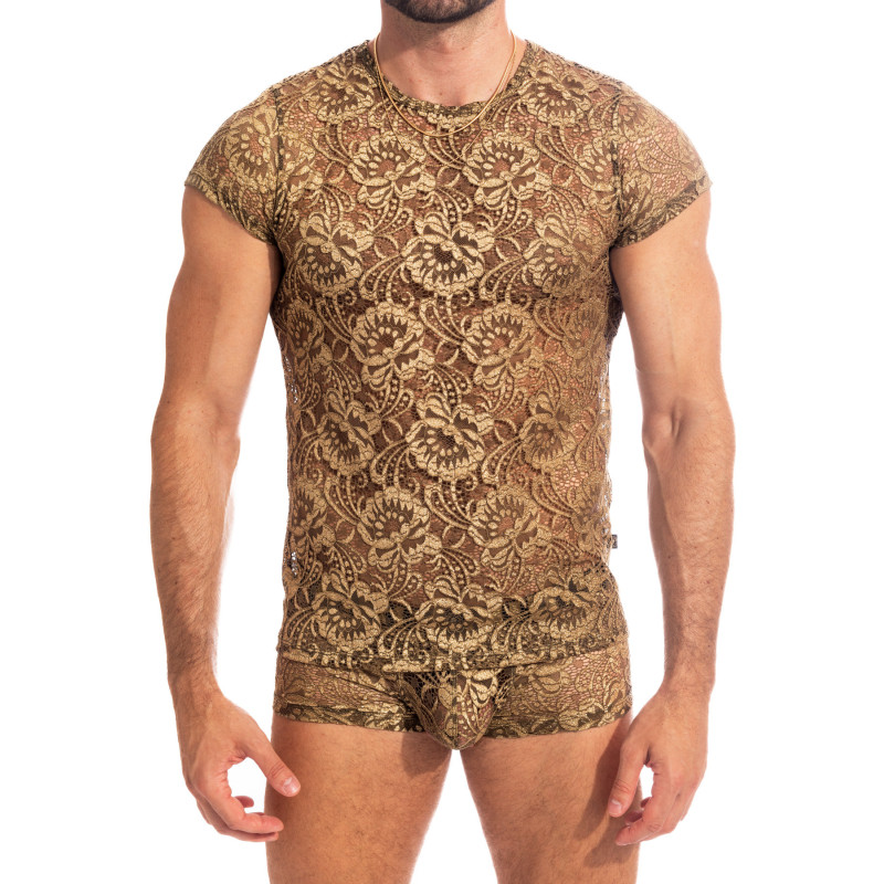 T-shirt | Men's Designer see-through gold T-shirt