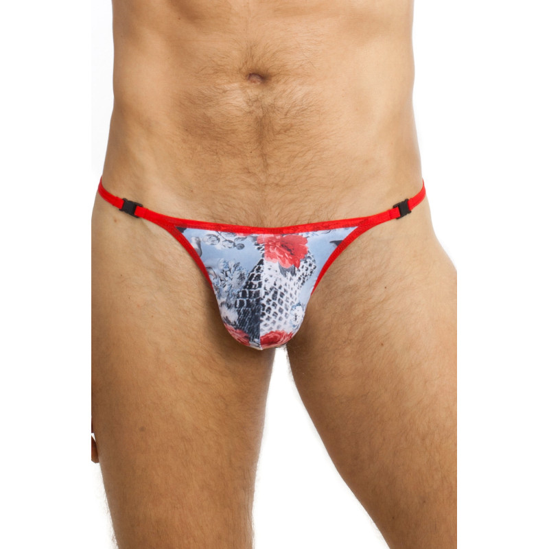 Firenze Blue - Mens Striptease Thong with Romantic baroque print